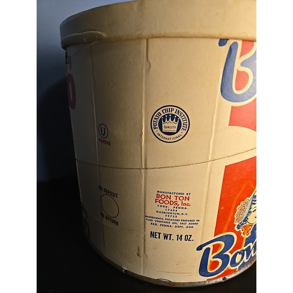 BON TON VINTAGE CARDBOARD Paper‎ POTATO CHIP ADVERTISING CONTAINER YORK PA